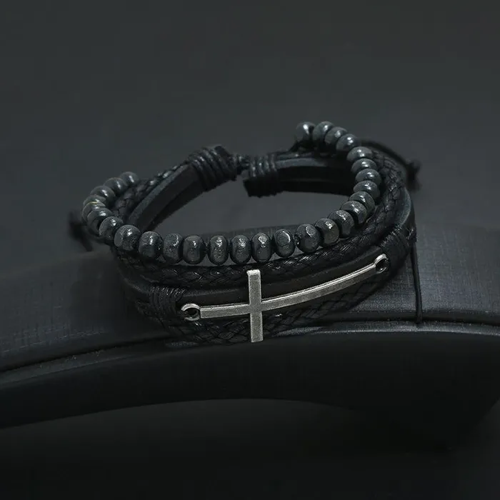 Mens Cross Bracelet br Beads and Leather Lords Guidance Bracelets