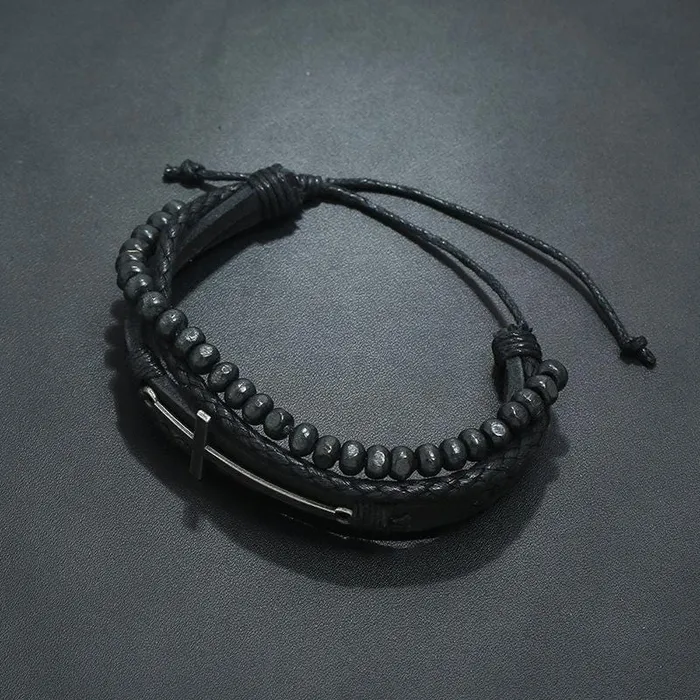 Mens Cross Bracelet br Beads and Leather Lords Guidance Bracelets