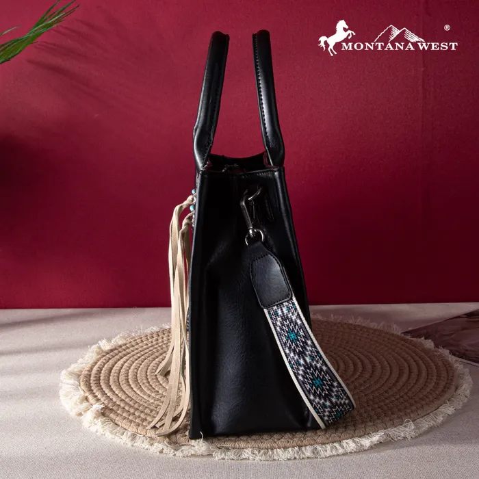 Montana West Embroidered Aztec Concealed Carry ToteCrossbody Black MONTANA WEST Rings