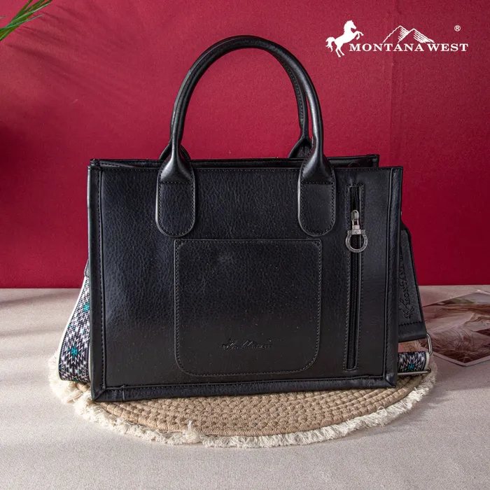 Montana West Embroidered Aztec Concealed Carry ToteCrossbody Black MONTANA WEST Rings