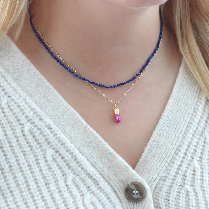 Necklaces Kris Nations Petite Lapis Gemstone Beaded Necklace
