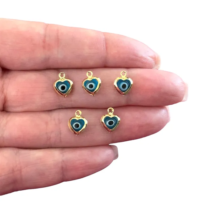 Necklaces Peppy Beads 24Kt Gold Plated Blue Glass Evil Eye Heart Charms 5 pcs in a pack Necklaces Peppy Beads 24Kt Gold Plated Blue Glass Evil Eye Heart Charms 5 pcs in a pack