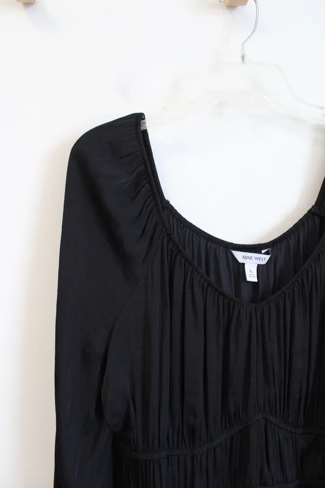 Nine West Rings Nine West Black Silky Long Sleeved Top XL