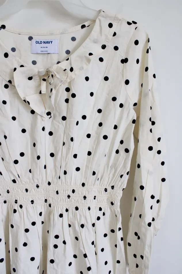 Old Navy Rings NEW Old Navy Cream Black Polka Dotted Peter Pan Collar Dress Youth XL 1416