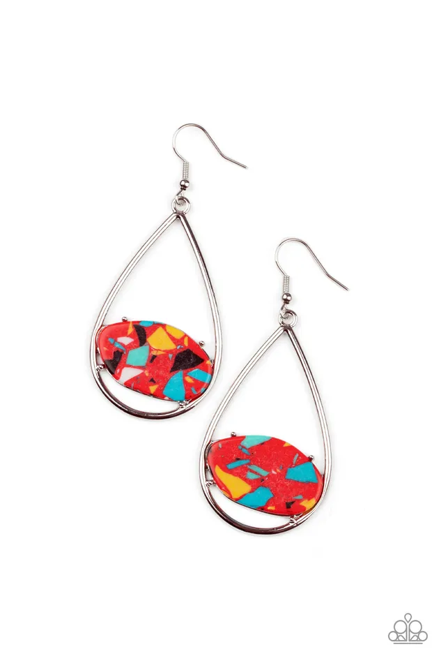 Paparazzi Accessories Earrings Tropical Terrazzo Red