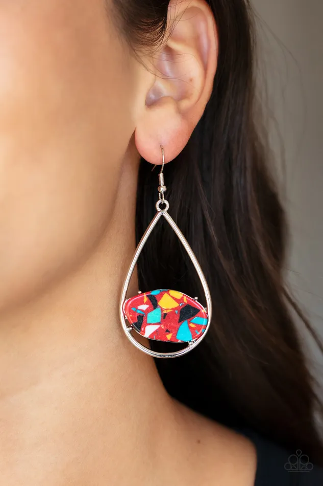 Paparazzi Accessories Earrings Tropical Terrazzo Red