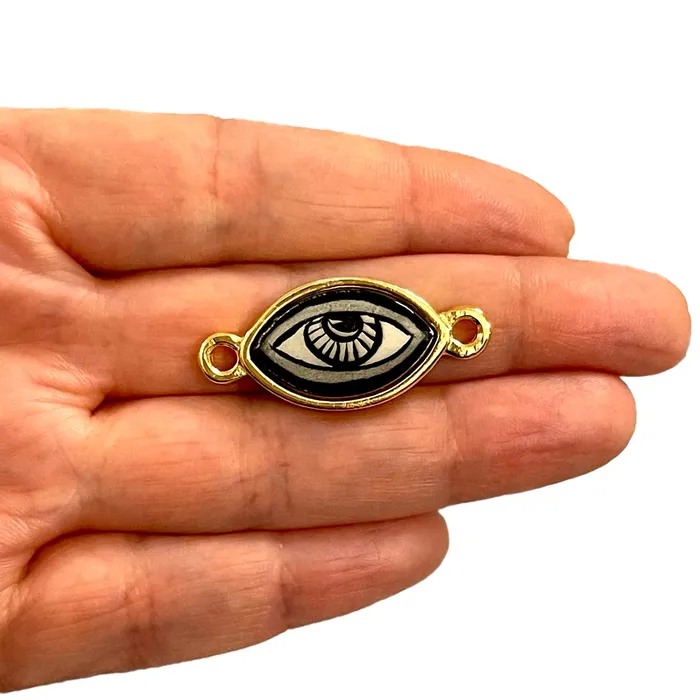 Peppy Beads Earrings 24Kt Gold Plated Hand MadePaint Ceramic Eye Connector