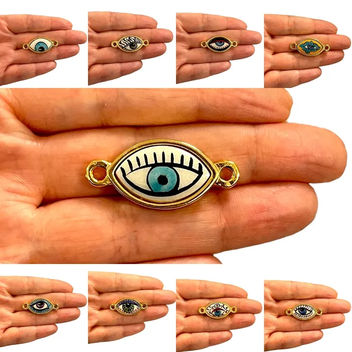 Peppy Beads Earrings 24Kt Gold Plated Hand MadePaint Ceramic Eye Connector Peppy Beads Earrings 24Kt Gold Plated Hand MadePaint Ceramic Eye Connector