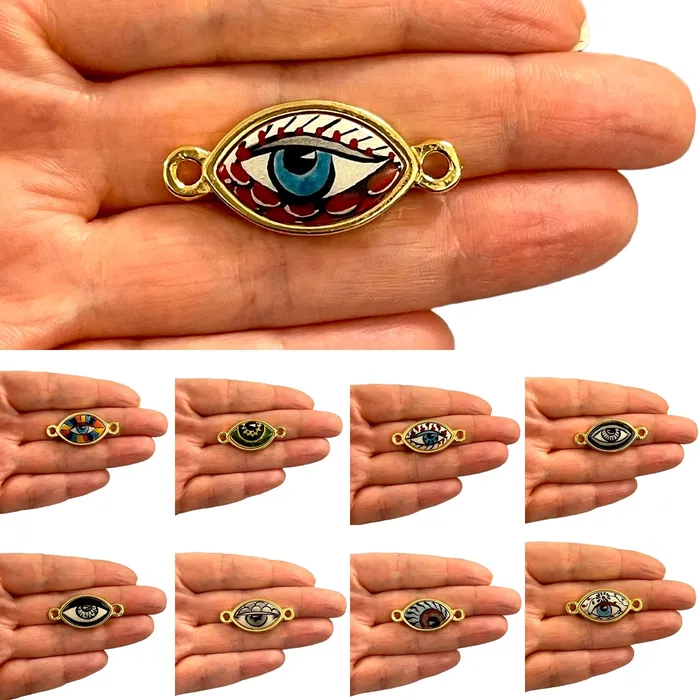 Peppy Beads Earrings 24Kt Gold Plated Hand MadePaint Ceramic Eye Connector Peppy Beads Earrings 24Kt Gold Plated Hand MadePaint Ceramic Eye Connector