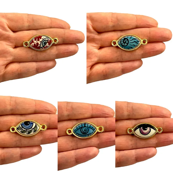 Peppy Beads Earrings 24Kt Gold Plated Hand MadePaint Ceramic Eye Connector Peppy Beads Earrings 24Kt Gold Plated Hand MadePaint Ceramic Eye Connector