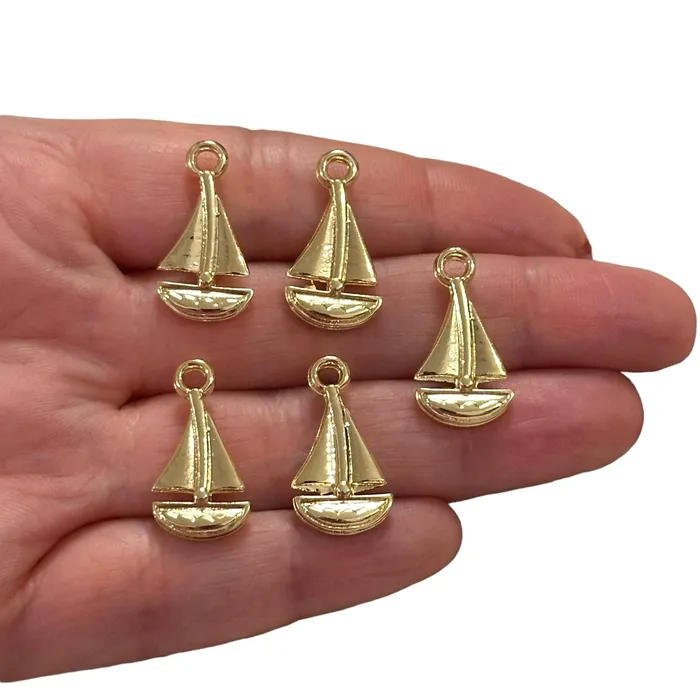 Peppy Beads Earrings 24Kt Gold Plated Sailing Boat Charms Gold Travel Charms 5 pcs in a pack