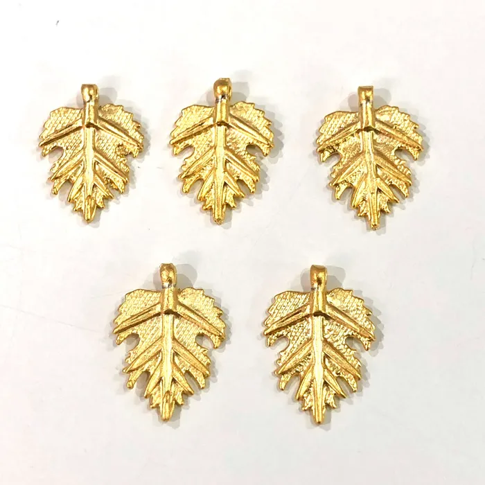 Peppy Beads Earrings 24Kt Matte Gold Plated 18mm Brass Leaf Charms 5 pcs in a pack Peppy Beads Earrings 24Kt Matte Gold Plated 18mm Brass Leaf Charms 5 pcs in a pack