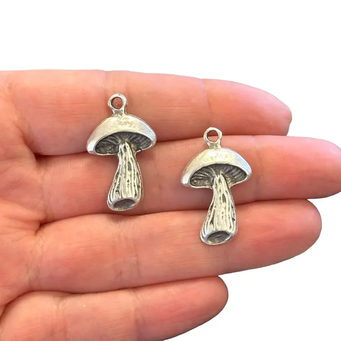 Peppy Beads Earrings Antique Silver Plated Mushroom Charms 2 pcs in a pack