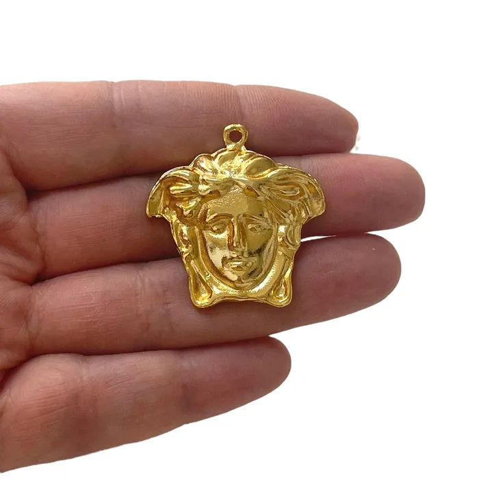 Peppy Beads Necklaces 24Kt Gold Plated Medusa Pendant Ancient Greek Mythology Medusa Head Pendant