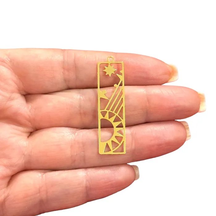 Peppy Beads Necklaces 24Kt Gold Plated Sun and Stars Bar CharmLaser Cut Sun and Stars Bar Charm Peppy Beads Necklaces 24Kt Gold Plated Sun and Stars Bar CharmLaser Cut Sun and Stars Bar Charm