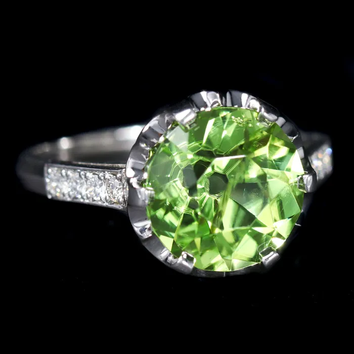 Platinum 513 Carat Peridot and Diamond Ring OTC Rings