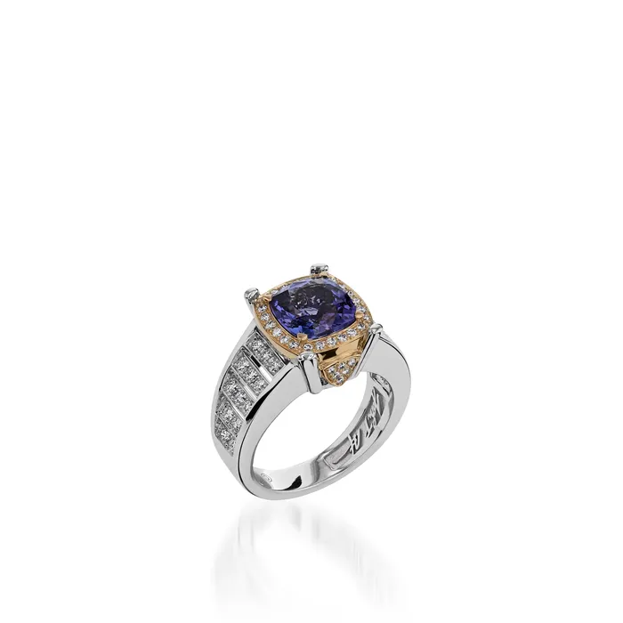 Rings John Atencio Signature Cushion Cut Tanzanite and Diamond Ring