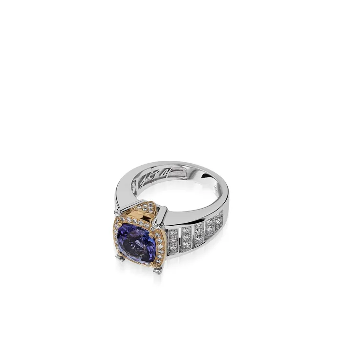 Rings John Atencio Signature Cushion Cut Tanzanite and Diamond Ring Rings John Atencio Signature Cushion Cut Tanzanite and Diamond Ring