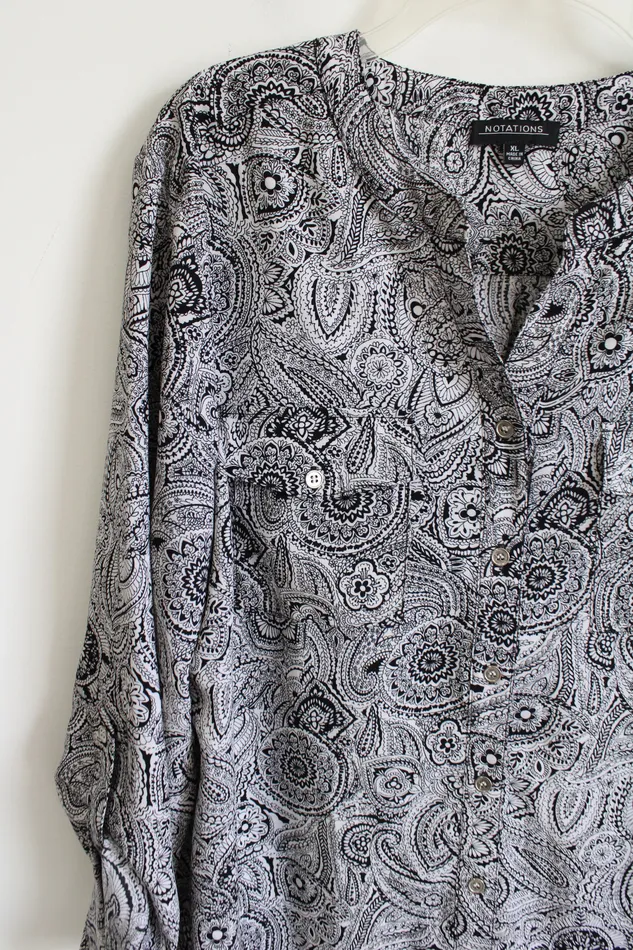 Rings Notations Notations Black Paisley Chiffon Blouse XL