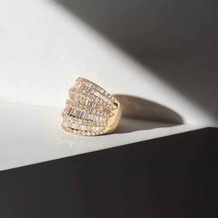 Rings RACHEL LYNN CHICAGO 18 Karat Yellow Gold Nine Layer Baguette Barrel Ring