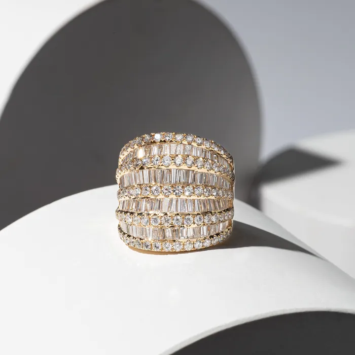 Rings RACHEL LYNN CHICAGO 18 Karat Yellow Gold Nine Layer Baguette Barrel Ring