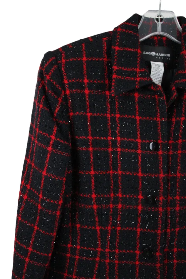 Rings Sag Harbor Sag Harbor Black Red Plaid Sparkle Jacket 6 Petite