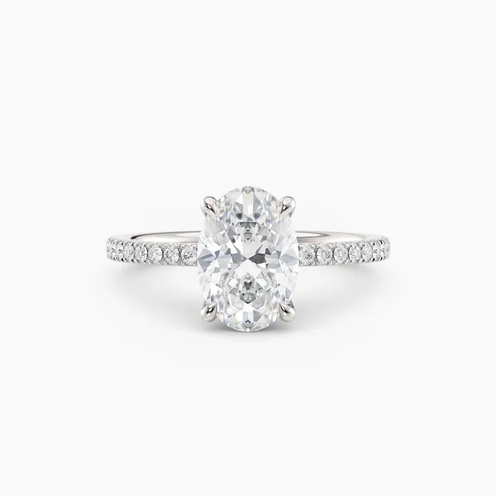 Rings Sarah Oval Solitaire Engagement Ring with Pave Band Honey Jewelry Co