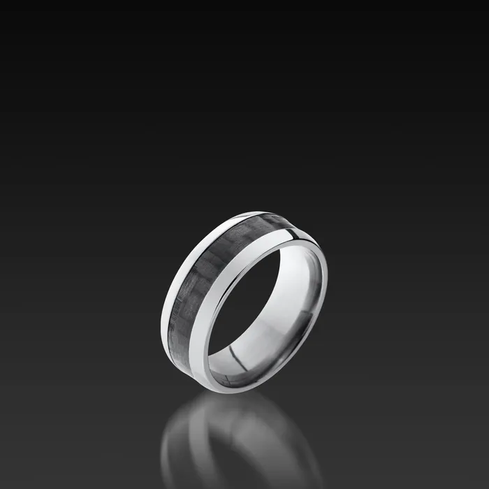 Rings Shop John Atencio Titanium Domed Band with Carbon Fiber