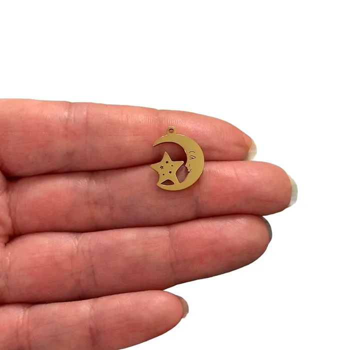 Stainless Steel 24Kt Gold Plated Crescent Moon Star Charm Peppy Beads Earrings Stainless Steel 24Kt Gold Plated Crescent Moon Star Charm Peppy Beads Earrings
