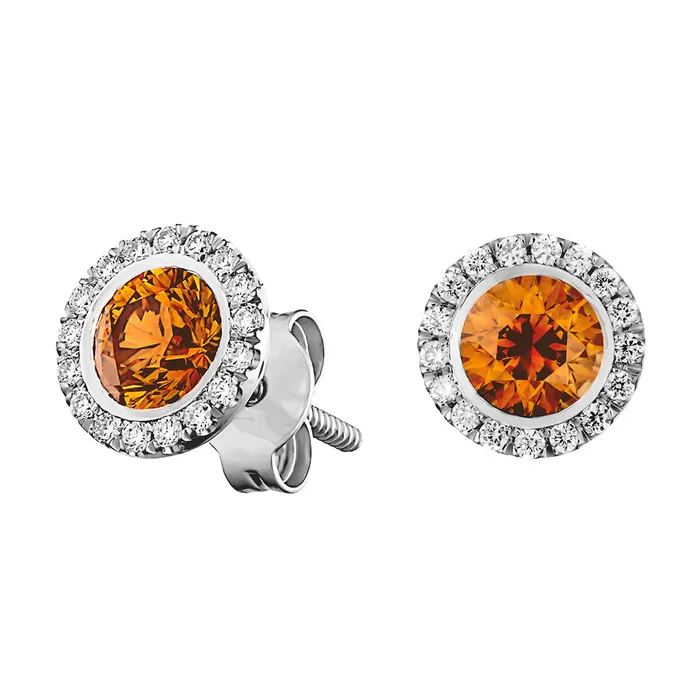 Stephen Silver 115 Carat Estate Orange Diamond Halo Stud Earrings Earrings Stephen Silver 115 Carat Estate Orange Diamond Halo Stud Earrings Earrings