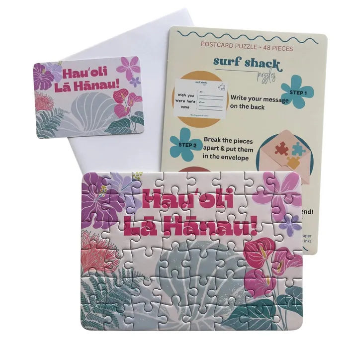 SURFSHACKPUZZLE Earrings Surf Shack Hauoli L Hnau Happy Birthday Puzzle Postcard 48 Pieces