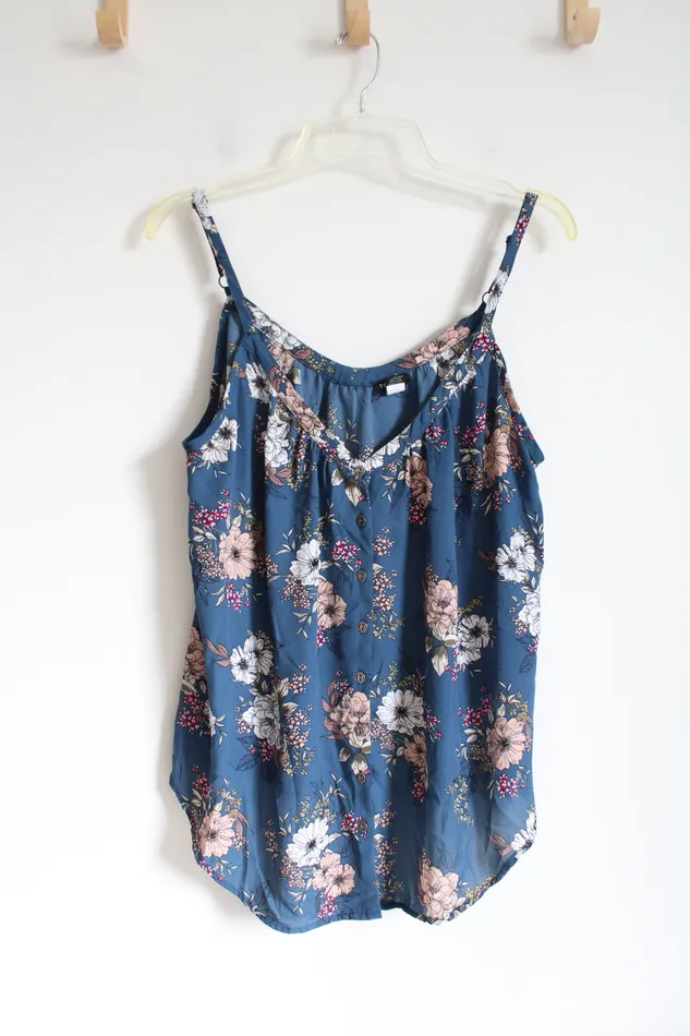 Torrid Rings Torrid Blue Floral Spaghetti Strap Top 0
