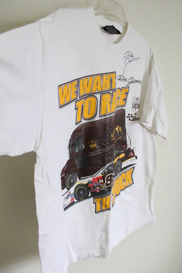 Vintage Chase Authentics Autographed Dale Jarret UPS Tee L Chase Authentics Earrings