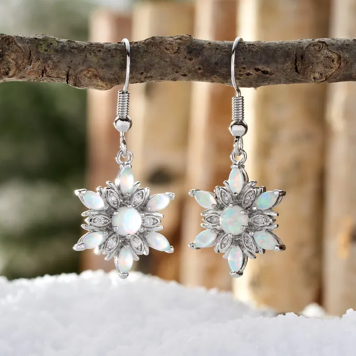 White Opal Snowflake Earrings Chadds Ford Jewelry Earrings