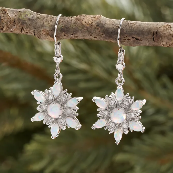 White Opal Snowflake Earrings Chadds Ford Jewelry Earrings