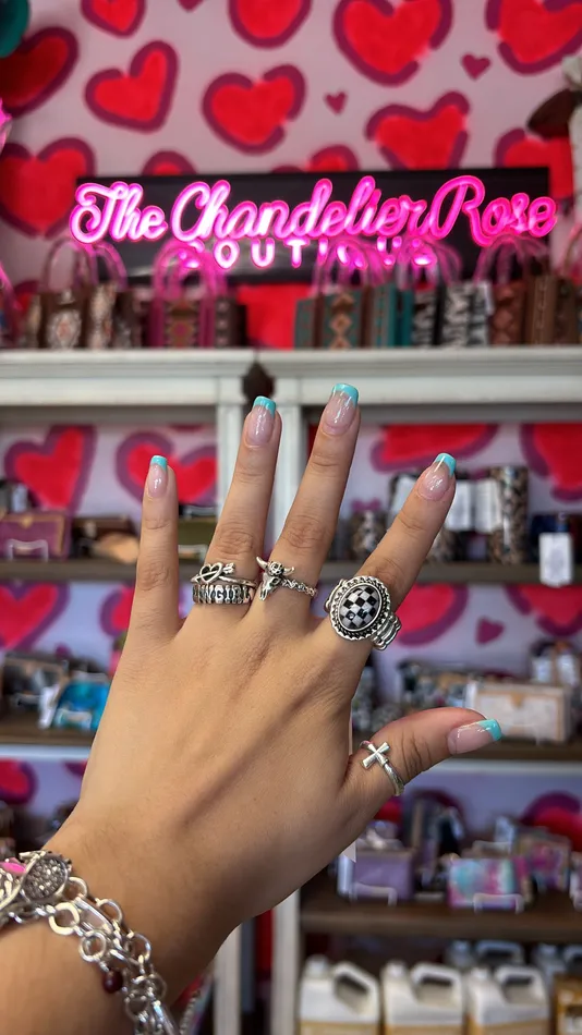 YKT Rings WESTERN CHECKERED OVAL STRETCHY RING