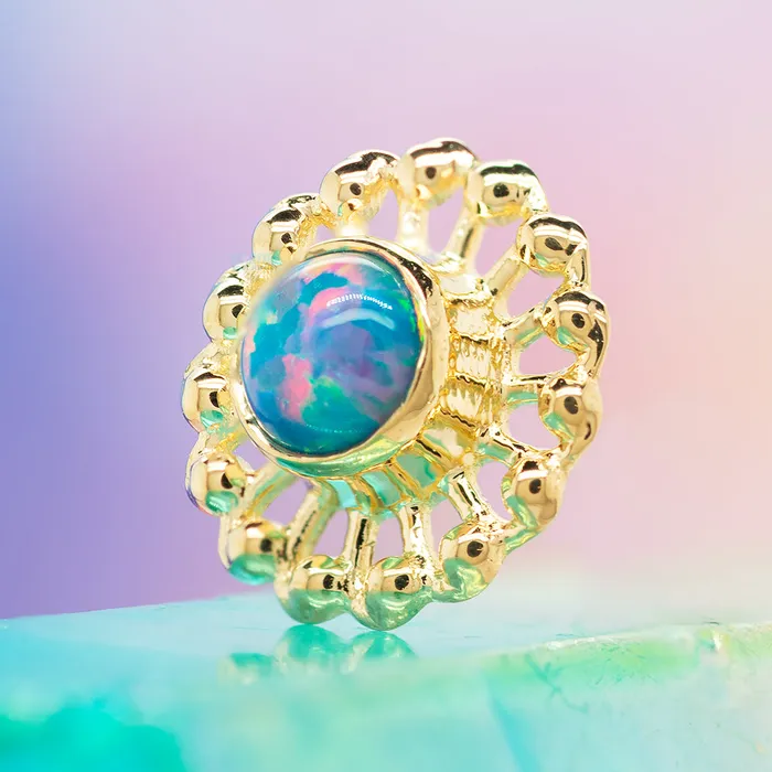 Anatometal Virtue Threaded End in Yellow Gold with Opal Earrings