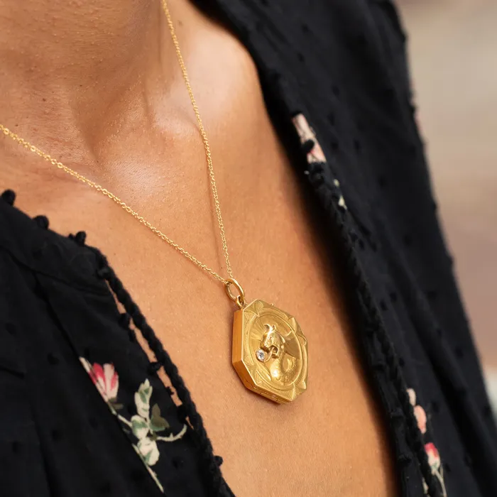 Antique Art Nouveau 18k Gold and Diamond Griffin Locket Necklace Necklaces