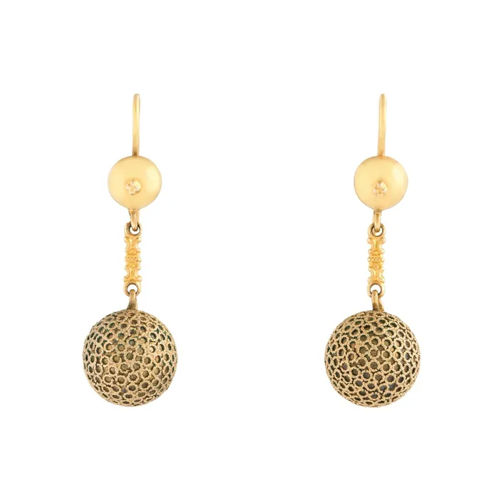 Antique Earrings Victorian Etruscan Revival 14k Gold Dangle Earrings