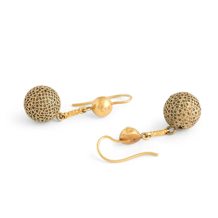 Antique Earrings Victorian Etruscan Revival 14k Gold Dangle Earrings