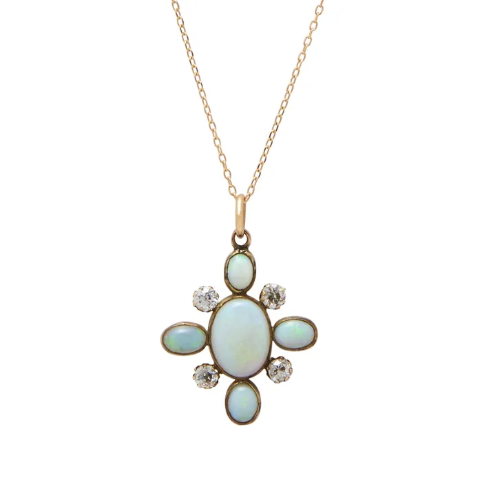 Antique Necklaces Victorian Diamond And Opal Pendant Necklace