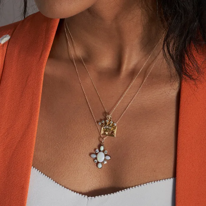 Antique Necklaces Victorian Diamond And Opal Pendant Necklace