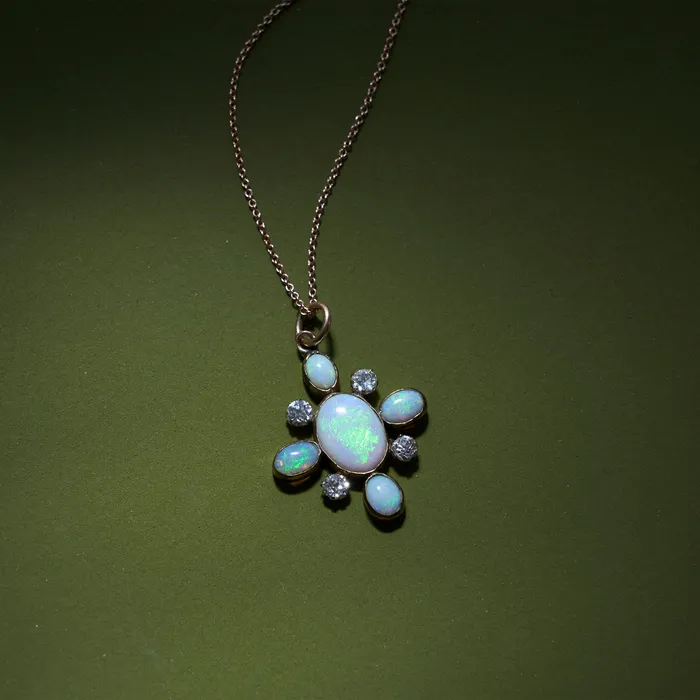 Antique Necklaces Victorian Diamond And Opal Pendant Necklace