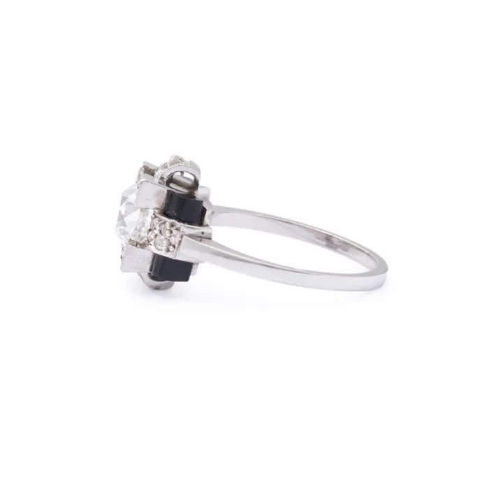 Antique Rings Art Deco Old Mine Cut Diamond Onyx And Platinum Ring