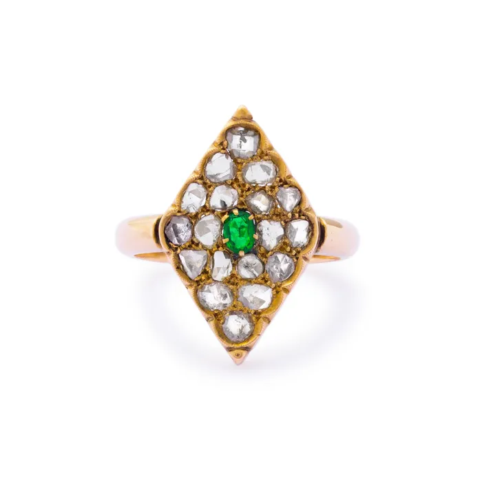 Antique Rings Victorian Rose Cut Diamond Navette Rose Gold Ring