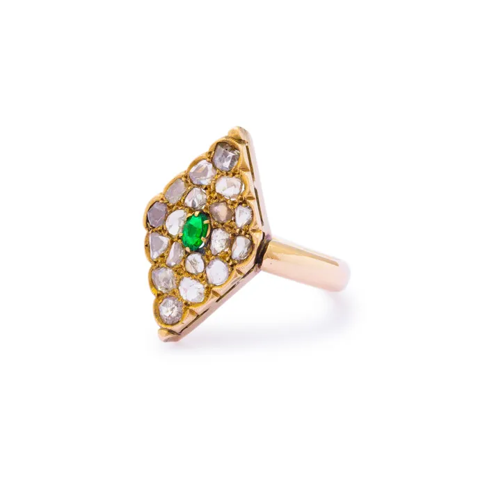 Antique Rings Victorian Rose Cut Diamond Navette Rose Gold Ring
