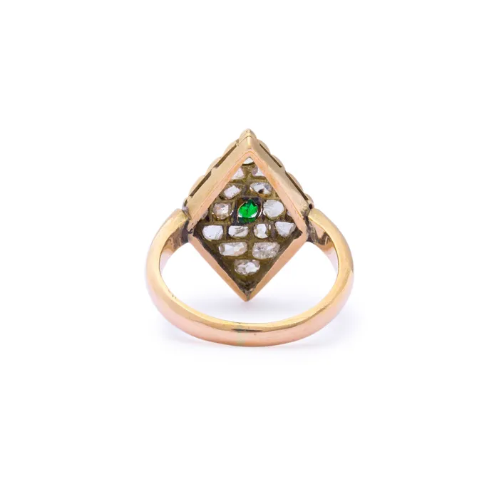 Antique Rings Victorian Rose Cut Diamond Navette Rose Gold Ring