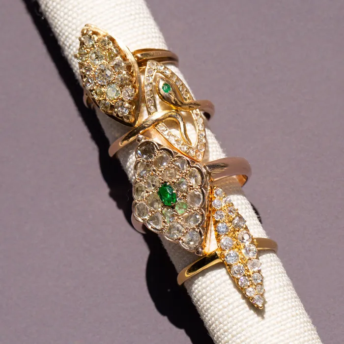 Antique Rings Victorian Rose Cut Diamond Navette Rose Gold Ring