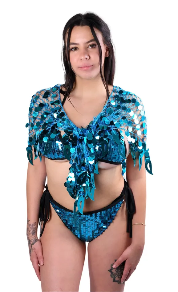 Aqua Sequin Wrap Skirt THE LUMi SHOP Earrings