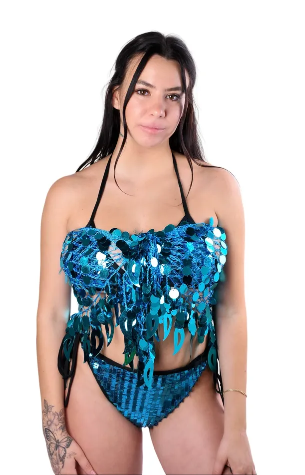 Aqua Sequin Wrap Skirt THE LUMi SHOP Earrings